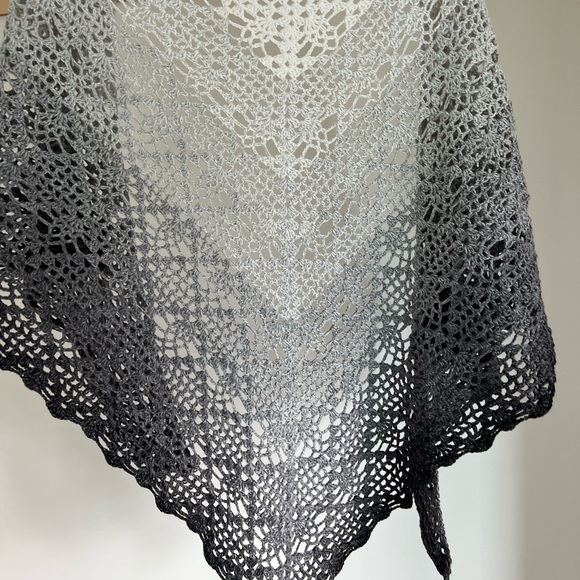 Handmade Crochet Gradient Gray Soft Shawl.